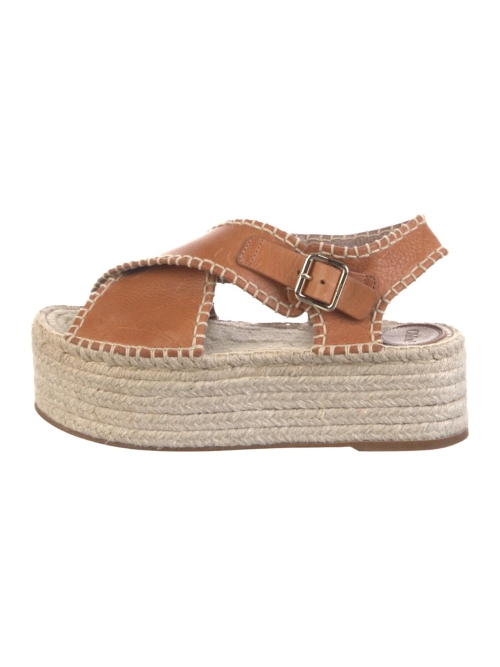 Chloe Brown Leather Espadrille Platform Sandals